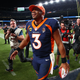 Russell Wilson #3 of the Denver Broncos reacts after defeating the San Francisco 49ers at Empower Field At Mile High on September 25, 2022, in Denver, Colorado